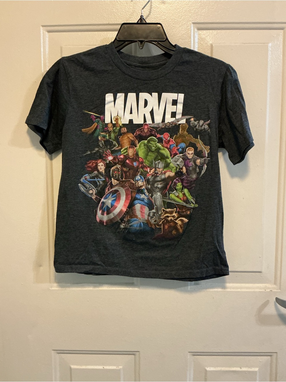 Marvel Charcoal Tee with Multicolor Superhero Print - Picture 1 of 3